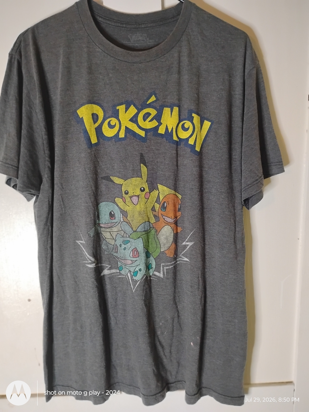 Pokemon Gray Tee with Yellow Logo & Multicolor Starters